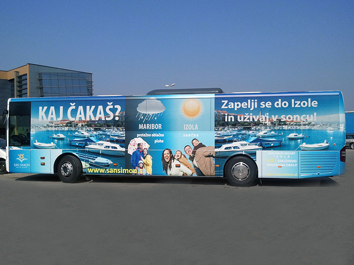 Oglaševanje na avtobusih | Sms Marketing d.o.o. | Oglas na avtobusu - celi avtobus - Izola