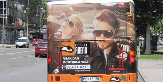 Werbung an Bussen | Sms Marketing d.o.o. | Werbung am hinteren Teil des Busses – Optika Arena