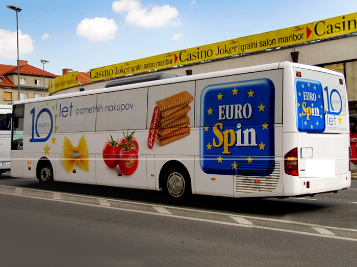Oglaševanje na avtobusih | Sms Marketing d.o.o. | Oglas na avtobusu - celi avtobus - Euro Spin