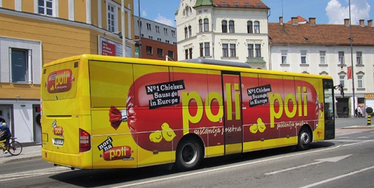 Oglaševanje na avtobusih | Sms Marketing d.o.o. | Oglas na avtobusu - celi avtobus - Perutnina Ptuj