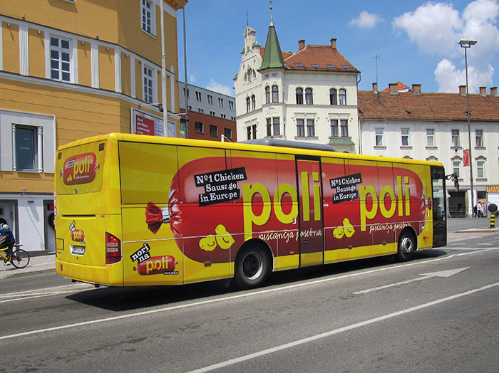 Oglaševanje na avtobusih | Sms Marketing d.o.o. | Oglas na avtobusu - celi avtobus - Perutnina Ptuj