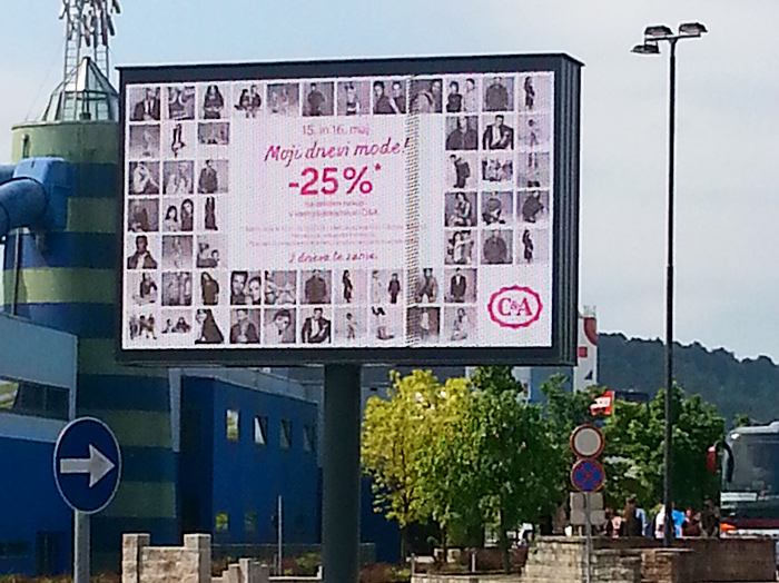 Oglaševanje na zunanjih oglasnih površinah | Sms Marketing d.o.o. | Oglas na digitalnem zaslonu - C&A