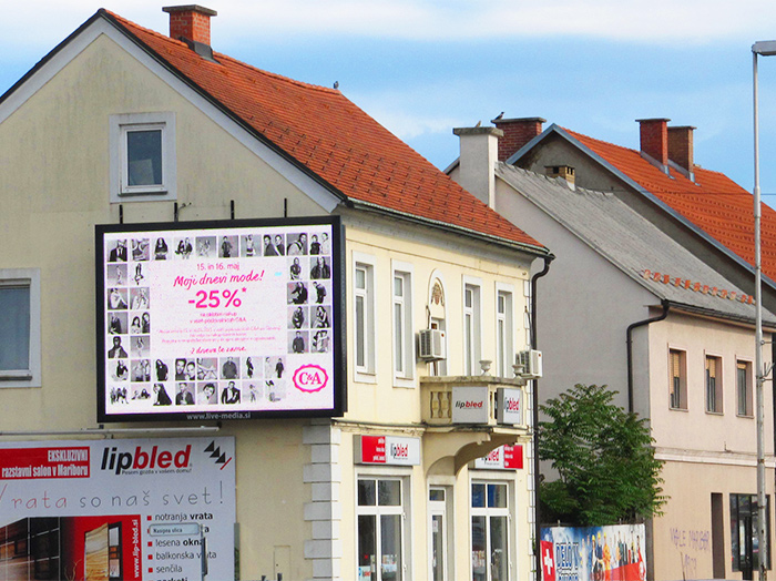 Oglaševanje na zunanjih oglasnih površinah | Sms Marketing d.o.o. | Oglas na digitalnem zaslonu - C&A